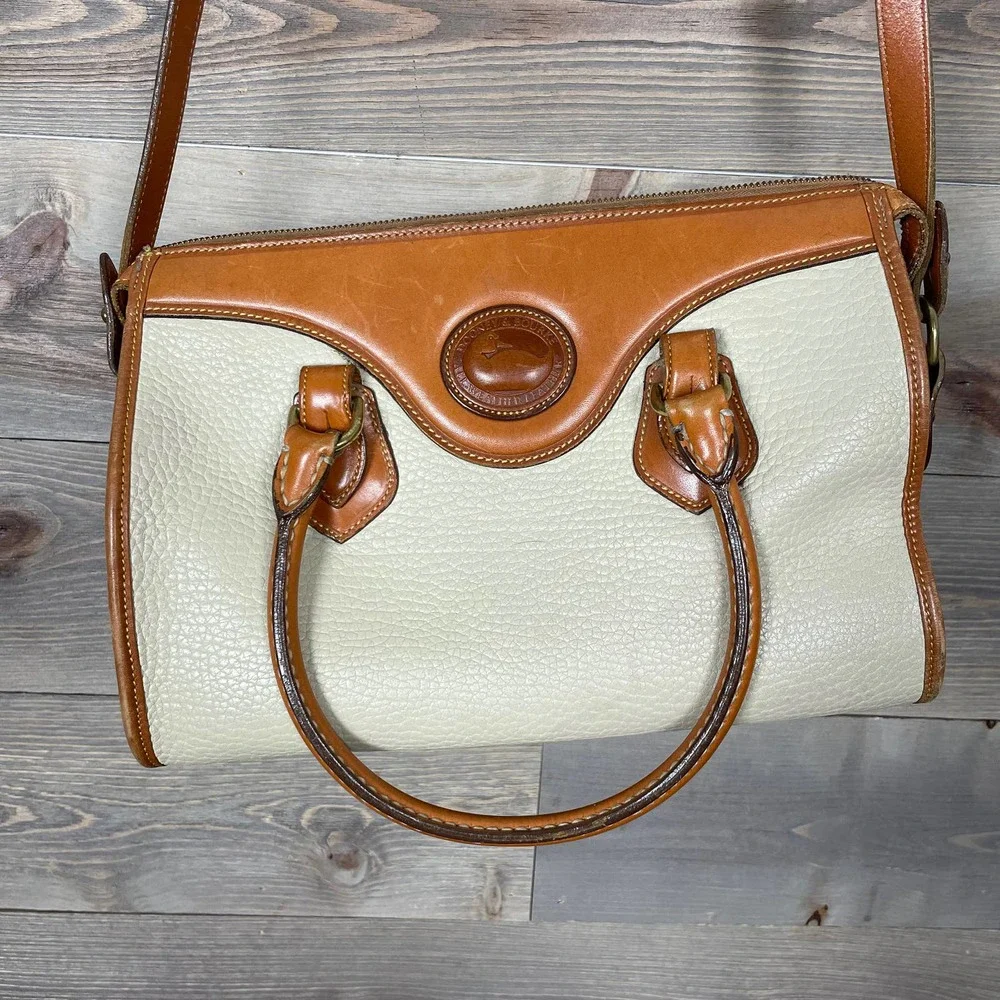 Dooney & Bourke Cream and Brown Pebbled Leather Satchel